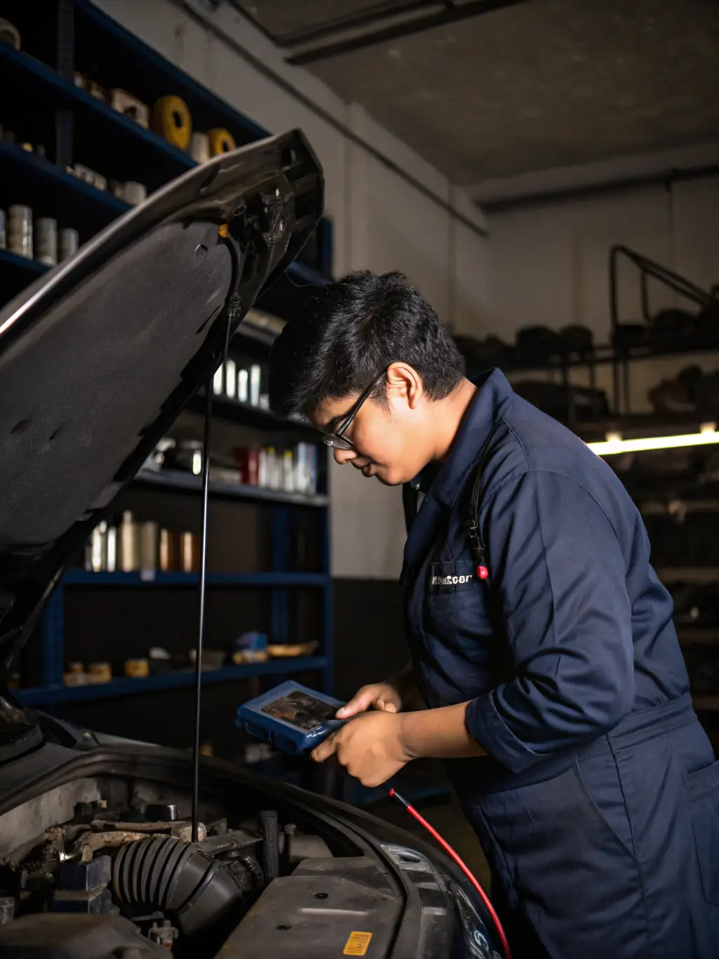 A technician diagnosing a car radio issue with specialized tools, highlighting the precision and expertise involved in the repair process.